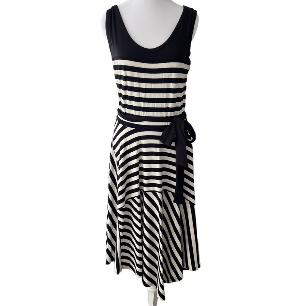 Ann Taylor Fit & Flare Dress Black White Stripes Minimalist Women’s Size Small